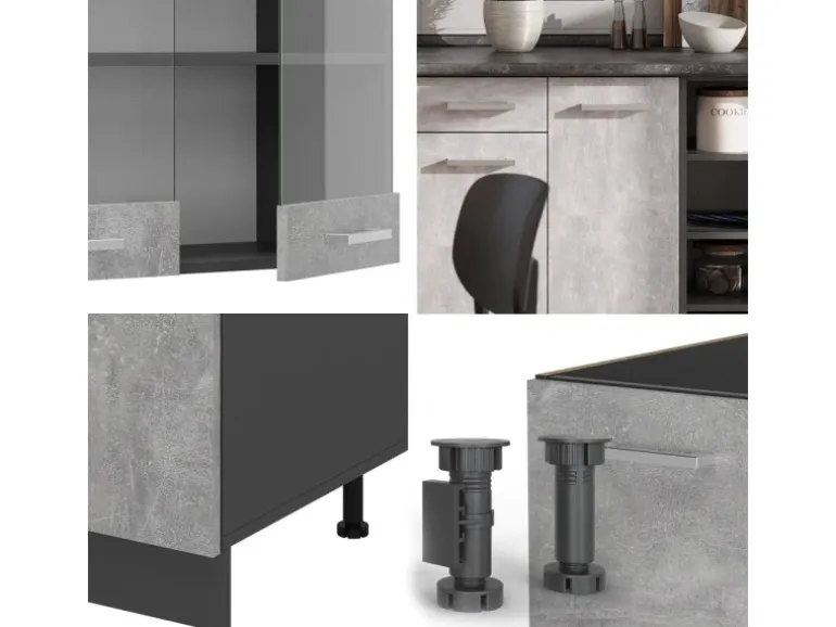 Vicco R-Line Küchenzeile Beton/Anthrazit 240 cm ohne Arbeitsplatte ohne E-Geräte