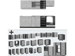 Vicco R-Line Küchenzeile Beton/Anthrazit 240 cm ohne Arbeitsplatte ohne E-Geräte