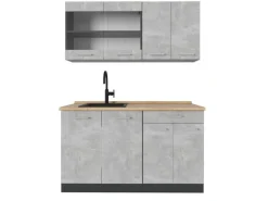 Vicco R-Line Küchenzeile Beton/Anthrazit 140 cm AP Eiche ohne E-Geräte