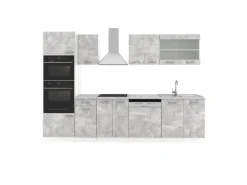 Vicco R-Line Küchenzeile Beton 300 cm mit HochschrankAP Marmor ohne E-Geräte