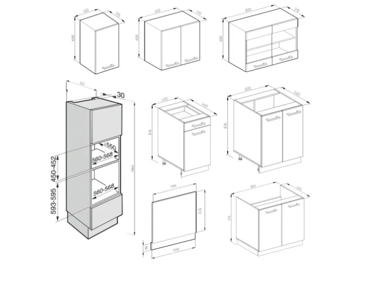 Vicco R-Line Küchenzeile Beton 300 cm mit HochschrankAP Marmor ohne E-Geräte