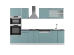 Vicco R-Line Küchenzeile Blau-Grau/Weiß 300 cm mit HochschrankAP Anthrazit ohne E-Geräte