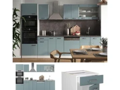 Vicco R-Line Küchenzeile Blau-Grau/Weiß 300 cm mit HochschrankAP Anthrazit ohne E-Geräte