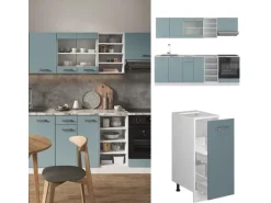 Vicco R-Line Küchenzeile Blau-Grau/Weiß 240 cm AP Anthrazit ohne E-Geräte