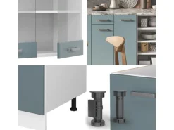 Vicco R-Line Küchenzeile Blau-Grau/Weiß 240 cm AP Anthrazit ohne E-Geräte