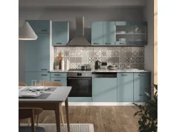 Vicco R-Line Küchenzeile Blau-Grau/Weiß 300 cm AP Eiche ohne E-Geräte