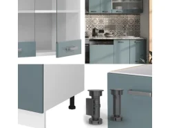 Vicco R-Line Küchenzeile Blau-Grau/Weiß 300 cm AP Eiche ohne E-Geräte