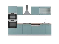 Vicco R-Line Küchenzeile Blau-Grau/Weiß 300 cm mit HochschrankAP Eiche ohne E-Geräte