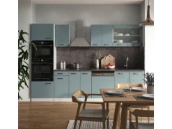 Vicco R-Line Küchenzeile Blau-Grau/Weiß 300 cm mit HochschrankAP Eiche ohne E-Geräte