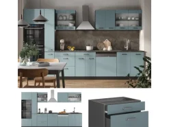 Vicco R-Line Küchenzeile Blau-Grau/Anthrazit 350 cm mit HochschrankAP Anthrazit ohne E-Geräte