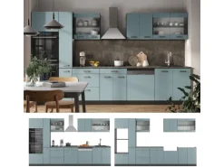 Vicco R-Line Küchenzeile Blau-Grau/Anthrazit 350 cm mit HochschrankAP Eiche ohne E-Geräte