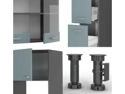 Vicco R-Line Küchenzeile Blau-Grau/Anthrazit 350 cm mit HochschrankAP Eiche ohne E-Geräte