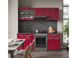 Vicco R-Line Küchenzeile Bordeaux Hochglanz/Anthrazit 200 cm AP Marmor ohne E-Geräte