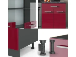 Vicco R-Line Küchenzeile Bordeaux Hochglanz/Anthrazit 200 cm AP Marmor ohne E-Geräte