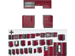 Vicco R-Line Küchenzeile Bordeaux Hochglanz/Anthrazit 200 cm AP Marmor ohne E-Geräte