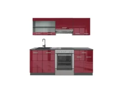 Vicco R-Line Küchenzeile Bordeaux Hochglanz/Anthrazit 200 cm ohne Arbeitsplatte ohne E-Geräte