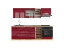 Vicco R-Line Küchenzeile Bordeaux Hochglanz/Goldkraft Eiche 240 cm ohne Arbeitsplatte ohne E-Geräte