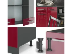 Vicco R-Line Küchenzeile Bordeaux Hochglanz/Anthrazit 240 cm ohne Arbeitsplatte ohne E-Geräte