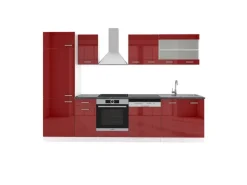 Vicco R-Line Küchenzeile Bordeaux Hochglanz/Weiß 300 cm AP Anthrazit ohne E-Geräte