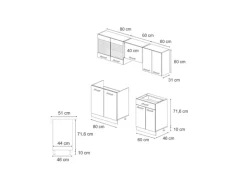 Vicco R-Line Küchenzeile Bordeaux Hochglanz/Goldkraft Eiche 200 cm ohne Arbeitsplatte ohne E-Geräte