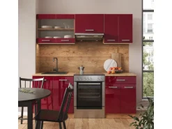 Vicco R-Line Küchenzeile Bordeaux Hochglanz/Goldkraft Eiche 200 cm ohne Arbeitsplatte ohne E-Geräte