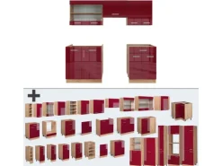 Vicco R-Line Küchenzeile Bordeaux Hochglanz/Goldkraft Eiche 200 cm ohne Arbeitsplatte ohne E-Geräte