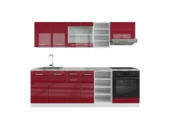 Vicco R-Line Küchenzeile Bordeaux Hochglanz/Weiß 240 cm ohne Arbeitsplatte ohne E-Geräte