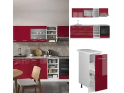 Vicco R-Line Küchenzeile Bordeaux Hochglanz/Weiß 240 cm ohne Arbeitsplatte ohne E-Geräte