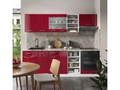 Vicco R-Line Küchenzeile Bordeaux Hochglanz/Weiß 240 cm ohne Arbeitsplatte ohne E-Geräte