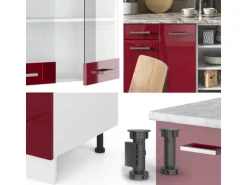 Vicco R-Line Küchenzeile Bordeaux Hochglanz/Weiß 240 cm ohne Arbeitsplatte ohne E-Geräte