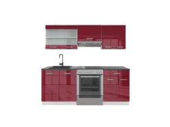 Vicco R-Line Küchenzeile Bordeaux Hochglanz/Weiß 200 cm ohne Arbeitsplatte ohne E-Geräte