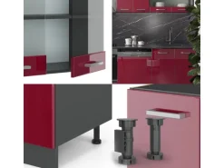 Vicco R-Line Küchenzeile Bordeaux Hochglanz/Anthrazit 300 cm AP Anthrazit ohne E-Geräte