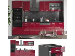 Vicco R-Line Küchenzeile Bordeaux Hochglanz/Anthrazit 300 cm mit HochschrankAP Anthrazit ohne E-Geräte