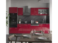 Vicco R-Line Küchenzeile Bordeaux Hochglanz/Anthrazit 300 cm mit HochschrankAP Anthrazit ohne E-Geräte