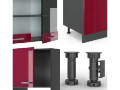 Vicco R-Line Küchenzeile Bordeaux Hochglanz/Anthrazit 300 cm mit HochschrankAP Anthrazit ohne E-Geräte