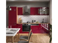 Vicco R-Line Küchenzeile Bordeaux Hochglanz/Goldkraft Eiche 300 cm AP Anthrazit ohne E-Geräte