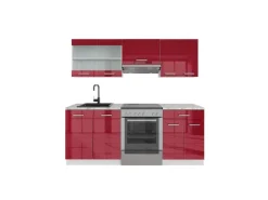 Vicco R-Line Küchenzeile Bordeaux Hochglanz/Weiß 200 cm AP Marmor ohne E-Geräte