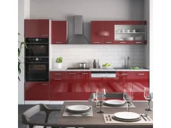 Vicco R-Line Küchenzeile Bordeaux Hochglanz/Weiß 300 cm mit HochschrankAP Eiche ohne E-Geräte