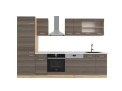 Vicco R-Line Küchenzeile Edelgrau/Goldkraft Eiche 300 cm AP Marmor ohne E-Geräte