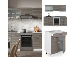 Vicco R-Line Küchenzeile Edelgrau/Weiß 200 cm AP Eiche ohne E-Geräte