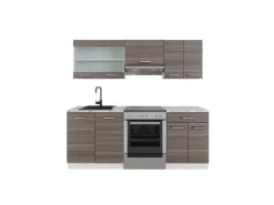 Vicco R-Line Küchenzeile Edelgrau/Weiß 200 cm AP Marmor ohne E-Geräte