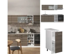 Vicco R-Line Küchenzeile Edelgrau/Weiß 240 cm AP Eiche ohne E-Geräte