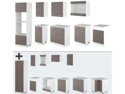 Vicco R-Line Küchenzeile Edelgrau/Weiß 300 cm mit HochschrankAP Marmor ohne E-Geräte