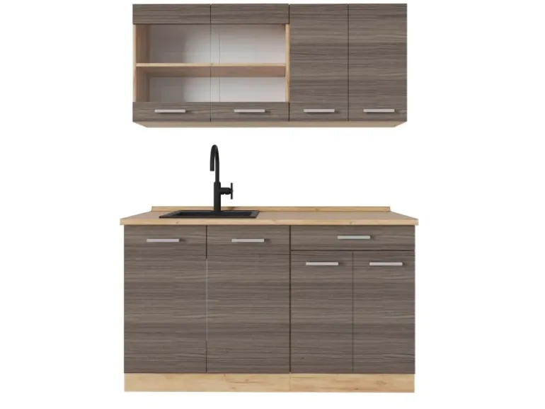 Vicco R-Line Küchenzeile Edelgrau/Goldkraft Eiche 140 cm AP Eiche ohne E-Geräte