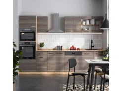 Vicco R-Line Küchenzeile Edelgrau/Goldkraft Eiche 300 cm mit HochschrankAP Eiche ohne E-Geräte