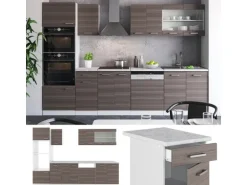 Vicco R-Line Küchenzeile Edelgrau/Weiß 300 cm mit HochschrankAP Anthrazit ohne E-Geräte