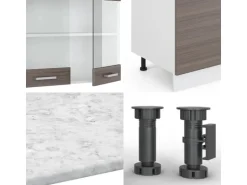 Vicco R-Line Küchenzeile Edelgrau/Weiß 300 cm mit HochschrankAP Anthrazit ohne E-Geräte