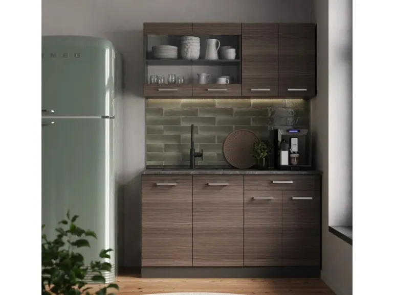 Vicco R-Line Küchenzeile Edelgrau/Anthrazit 140 cm AP Eiche ohne E-Geräte