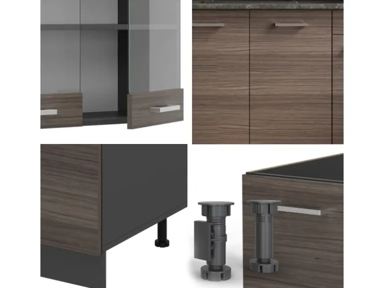 Vicco R-Line Küchenzeile Edelgrau/Anthrazit 140 cm AP Eiche ohne E-Geräte