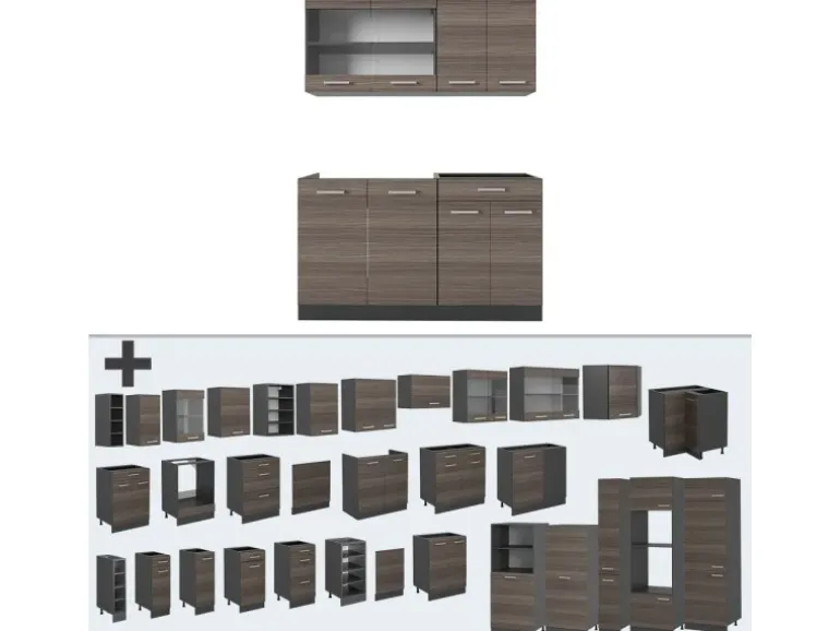 Vicco R-Line Küchenzeile Edelgrau/Anthrazit 140 cm AP Eiche ohne E-Geräte